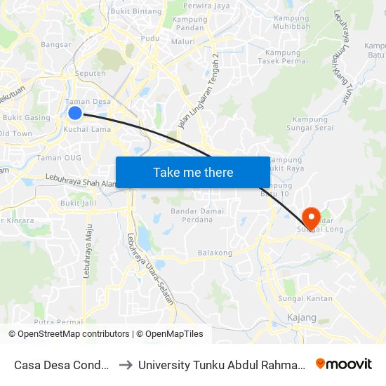 Casa Desa Condominium (Kl2520) to University Tunku Abdul Rahman (Utar) Sungai Long Campus map