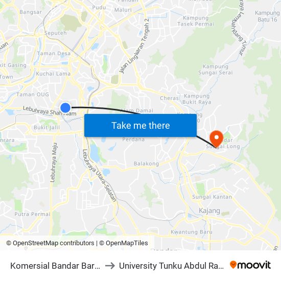 Komersial Bandar Baru Sri Petaling (Opp) (Kl1324) to University Tunku Abdul Rahman (Utar) Sungai Long Campus map