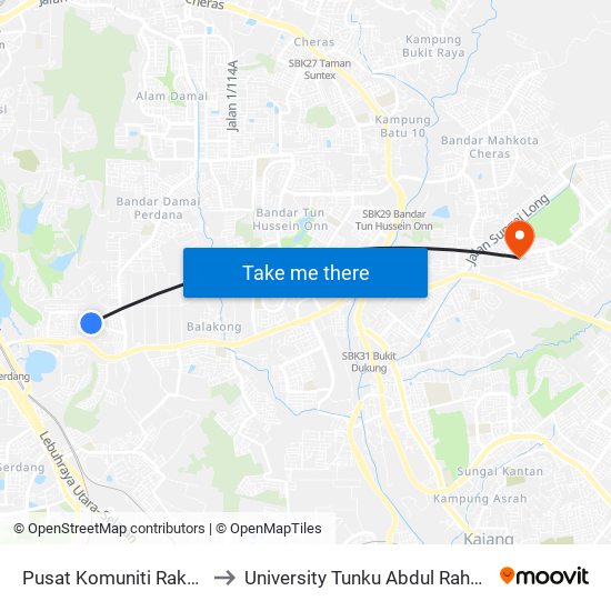 Pusat Komuniti Rakyat (Jkp Zon 24) (Sj789) to University Tunku Abdul Rahman (Utar) Sungai Long Campus map