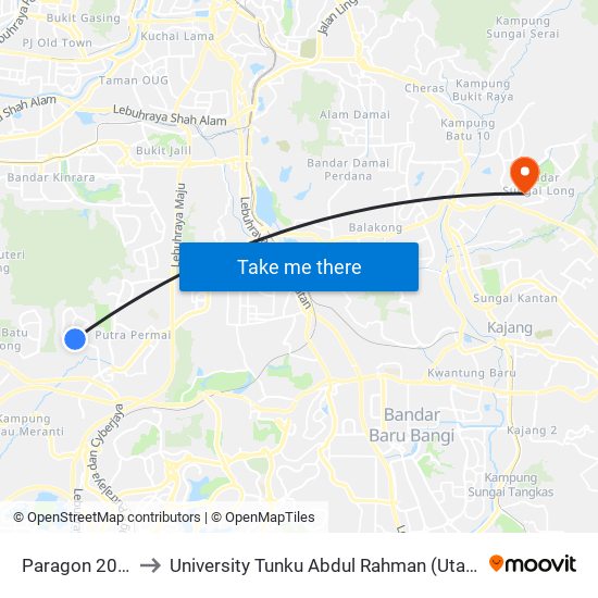 Paragon 202 (Sj871) to University Tunku Abdul Rahman (Utar) Sungai Long Campus map