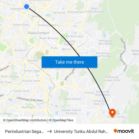 Perindustrian Segambut (Utara) (Kl2493) to University Tunku Abdul Rahman (Utar) Sungai Long Campus map
