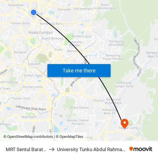 MRT Sentul Barat, Pintu B (Kl1580) to University Tunku Abdul Rahman (Utar) Sungai Long Campus map