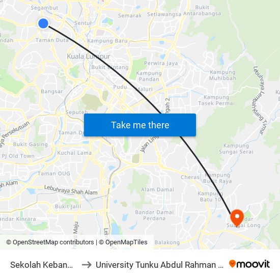 Sekolah Kebangsaan Kiaramas to University Tunku Abdul Rahman (Utar) Sungai Long Campus map