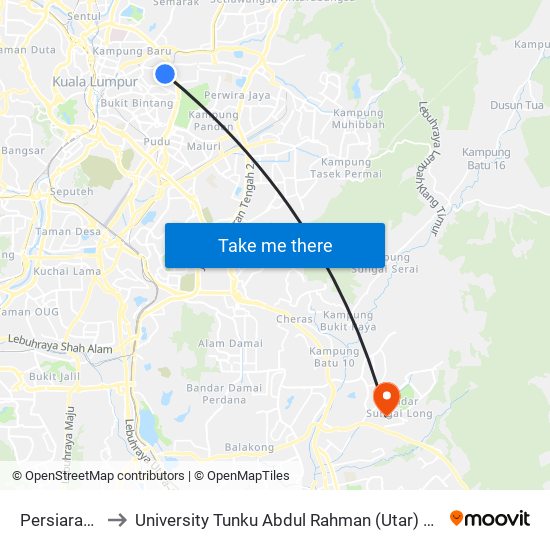 Persiaran KLCC to University Tunku Abdul Rahman (Utar) Sungai Long Campus map