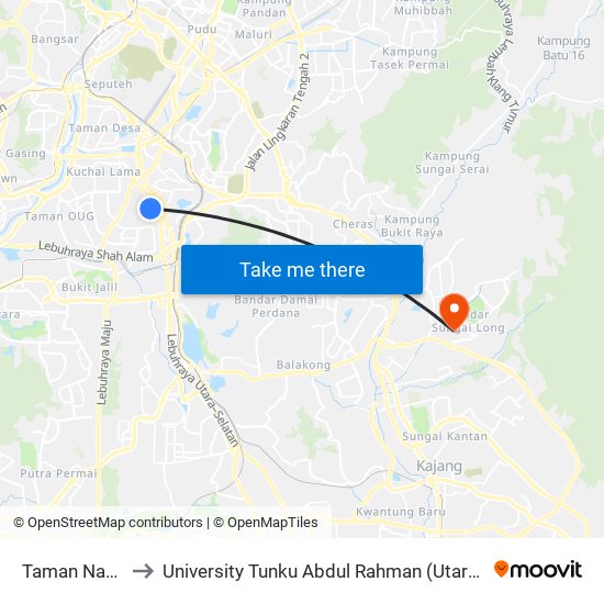 Taman Naga Emas to University Tunku Abdul Rahman (Utar) Sungai Long Campus map