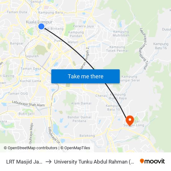 LRT Masjid Jamek (Kl107) to University Tunku Abdul Rahman (Utar) Sungai Long Campus map