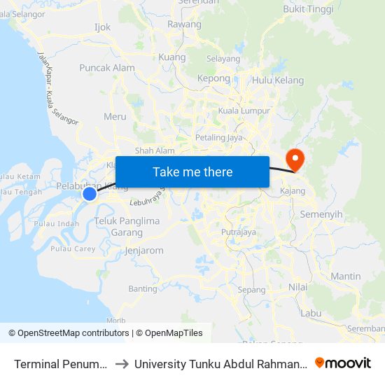 Terminal Penumpang South Port to University Tunku Abdul Rahman (Utar) Sungai Long Campus map