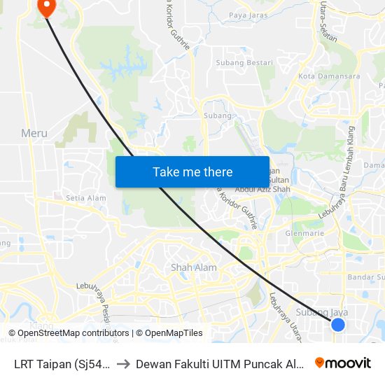 LRT Taipan (Sj546) to Dewan Fakulti UITM Puncak Alam map