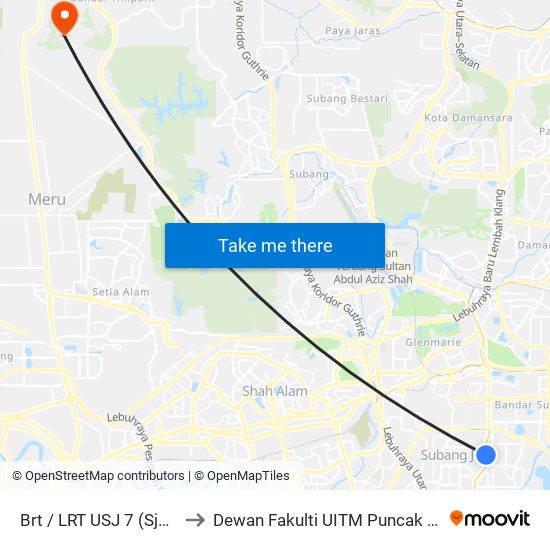Brt / LRT USJ 7 (Sj692) to Dewan Fakulti UITM Puncak Alam map