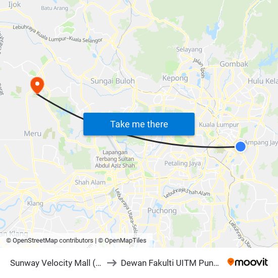 Sunway Velocity Mall (Kl2208) to Dewan Fakulti UITM Puncak Alam map