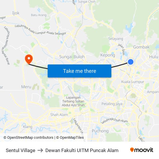 Sentul Village to Dewan Fakulti UITM Puncak Alam map