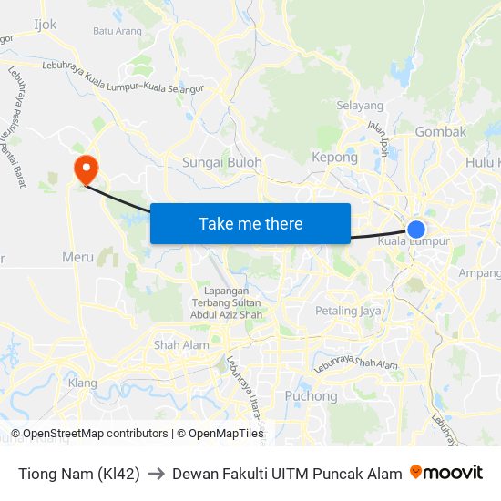 Tiong Nam (Kl42) to Dewan Fakulti UITM Puncak Alam map