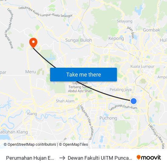 Perumahan Hujan Emas 1 to Dewan Fakulti UITM Puncak Alam map