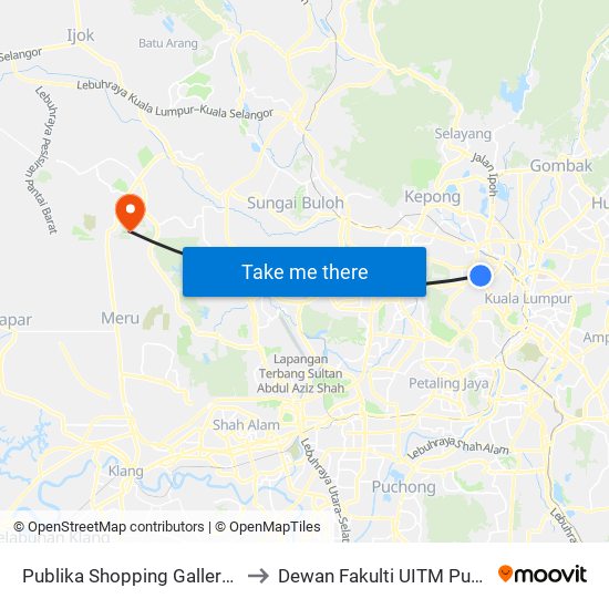 Publika Shopping Gallery (Kl1023) to Dewan Fakulti UITM Puncak Alam map
