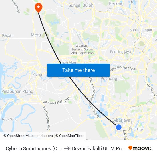 Cyberia Smarthomes (Opp) (Sp78) to Dewan Fakulti UITM Puncak Alam map