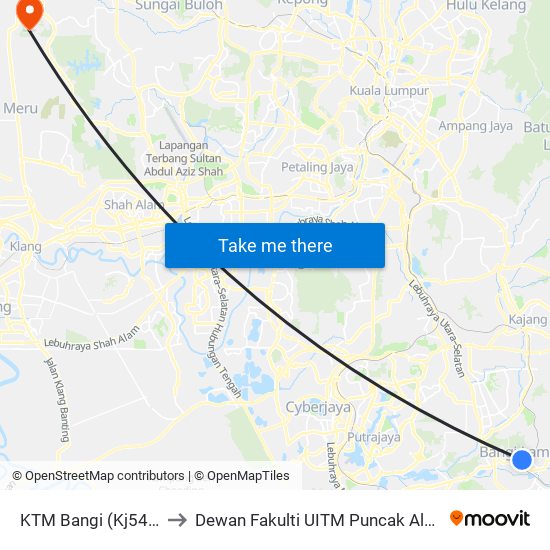 KTM Bangi (Kj541) to Dewan Fakulti UITM Puncak Alam map