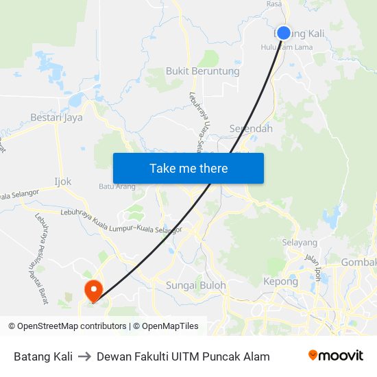 Batang Kali to Dewan Fakulti UITM Puncak Alam map