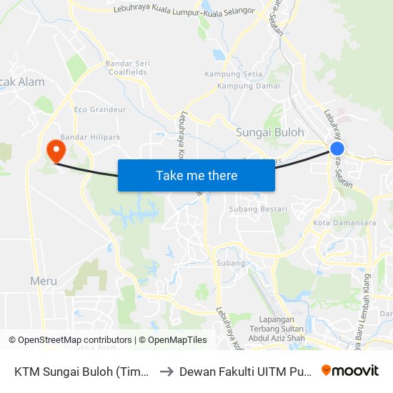 KTM Sungai Buloh (Timur) (Pj655) to Dewan Fakulti UITM Puncak Alam map