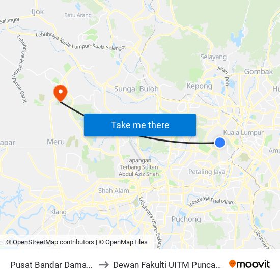 Pusat Bandar Damansara to Dewan Fakulti UITM Puncak Alam map