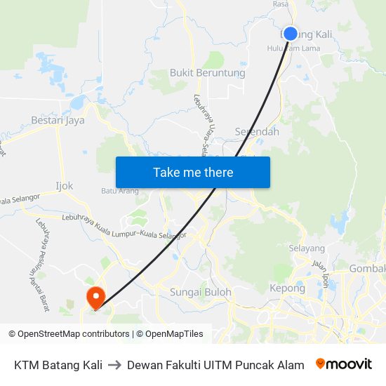 KTM Batang Kali to Dewan Fakulti UITM Puncak Alam map