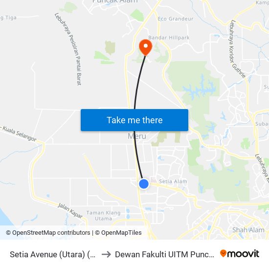 Setia Avenue (Utara) (Sa825) to Dewan Fakulti UITM Puncak Alam map