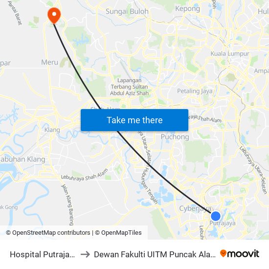 Hospital Putrajaya to Dewan Fakulti UITM Puncak Alam map