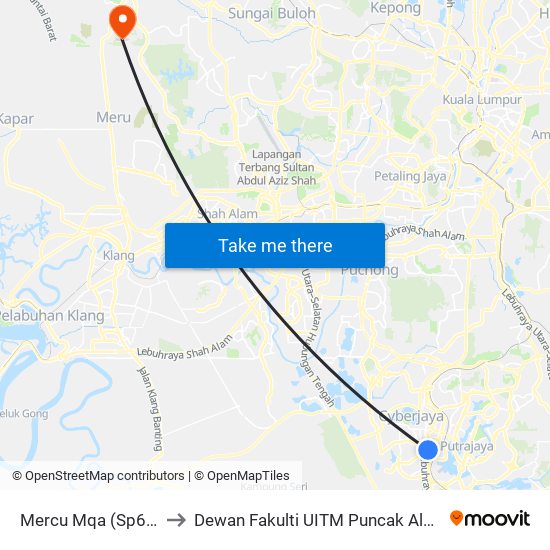 Mercu Mqa (Sp68) to Dewan Fakulti UITM Puncak Alam map