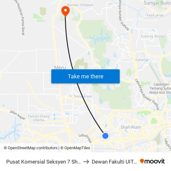 Pusat Komersial Seksyen 7 Shah Alam (Timur) (Sa865) to Dewan Fakulti UITM Puncak Alam map