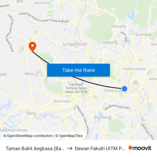 Taman Bukit Angkasa (Barat) (Kl2135) to Dewan Fakulti UITM Puncak Alam map