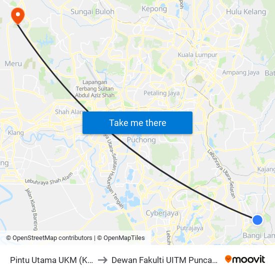 Pintu Utama UKM (Kj423) to Dewan Fakulti UITM Puncak Alam map