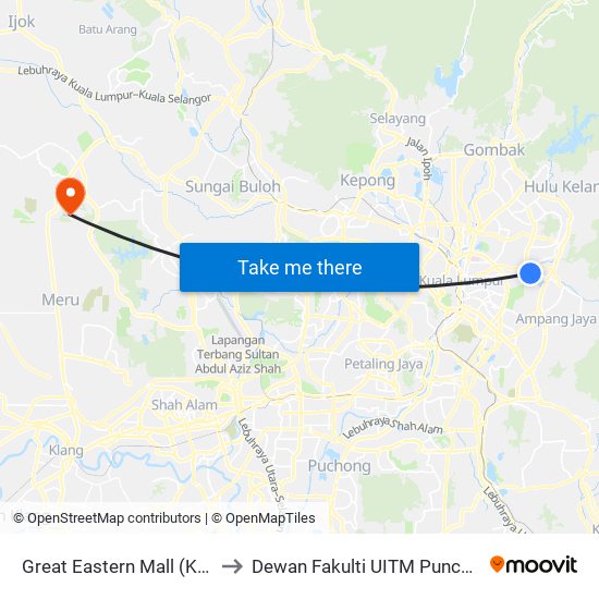 Great Eastern Mall (Kl2289) to Dewan Fakulti UITM Puncak Alam map