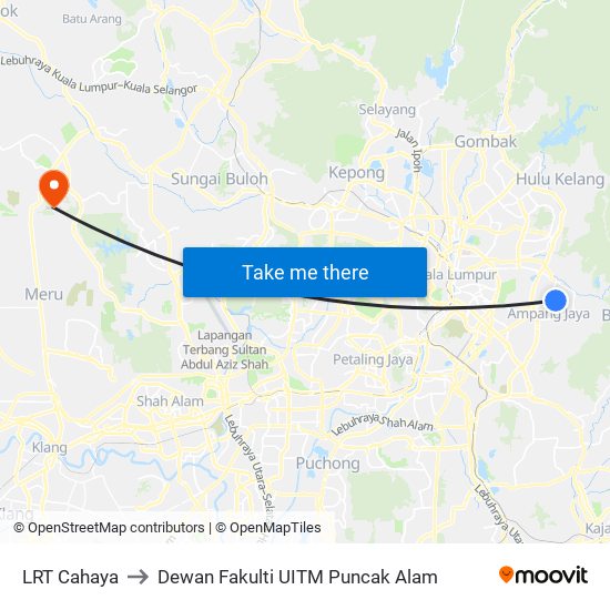 LRT Cahaya to Dewan Fakulti UITM Puncak Alam map