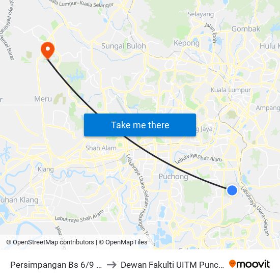 Persimpangan Bs 6/9 (Sj802) to Dewan Fakulti UITM Puncak Alam map