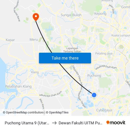 Puchong Utama 9 (Utara) (Sj232) to Dewan Fakulti UITM Puncak Alam map