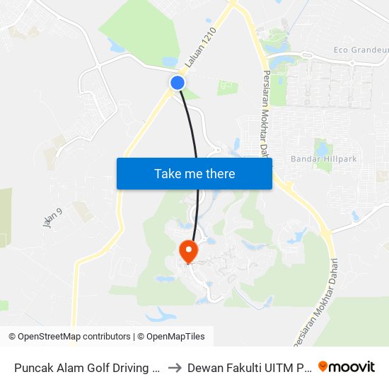 Puncak Alam Golf Driving Range (Utara) to Dewan Fakulti UITM Puncak Alam map