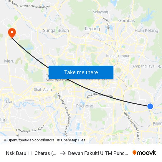 Nsk Batu 11 Cheras (Kj340) to Dewan Fakulti UITM Puncak Alam map