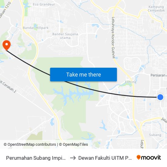 Perumahan Subang Impian (Sa1028) to Dewan Fakulti UITM Puncak Alam map