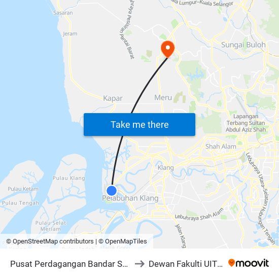 Pusat Perdagangan Bandar Sultan Suleiman (Selatan) to Dewan Fakulti UITM Puncak Alam map