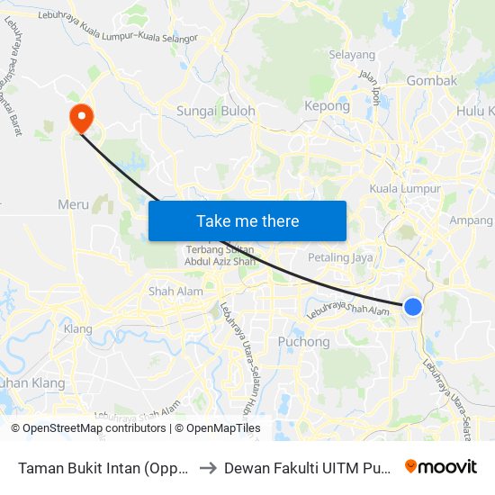 Taman Bukit Intan (Opp) (Kl1335) to Dewan Fakulti UITM Puncak Alam map
