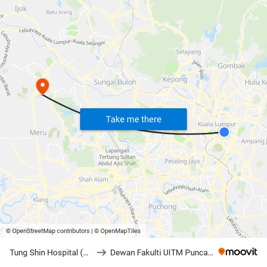 Tung Shin Hospital (Kl119) to Dewan Fakulti UITM Puncak Alam map