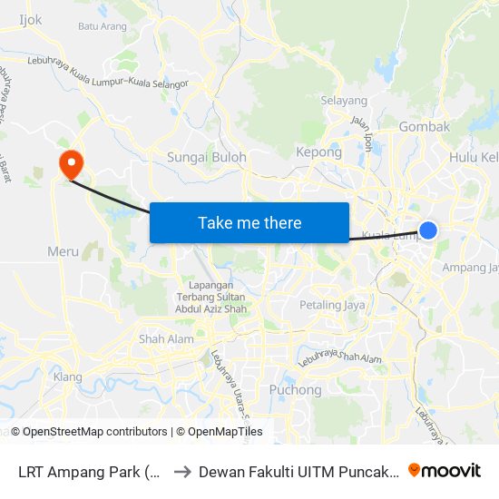 LRT Ampang Park (Kl91) to Dewan Fakulti UITM Puncak Alam map