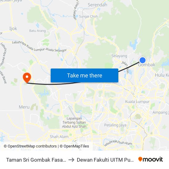 Taman Sri Gombak Fasa 8 (Sl197) to Dewan Fakulti UITM Puncak Alam map
