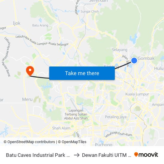 Batu Caves Industrial Park 5 (Timur) (Sl254) to Dewan Fakulti UITM Puncak Alam map