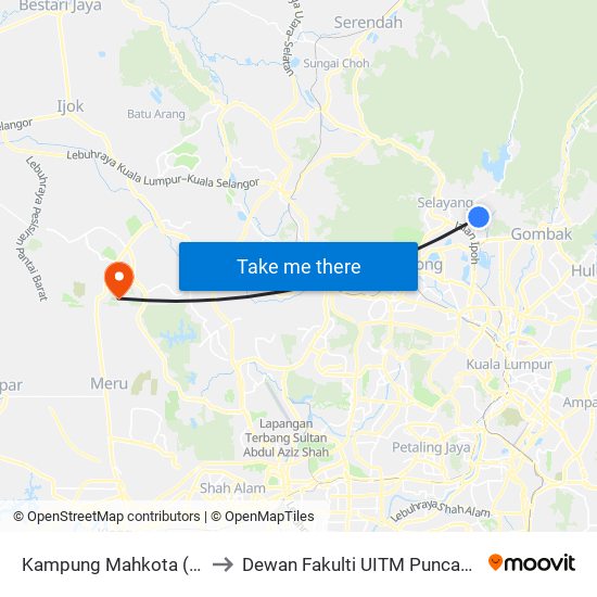 Kampung Mahkota (Sl67) to Dewan Fakulti UITM Puncak Alam map
