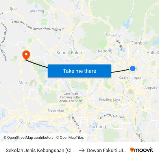 Sekolah Jenis Kebangsaan (Cina) Chiao Nan (Opp) (Kl694) to Dewan Fakulti UITM Puncak Alam map