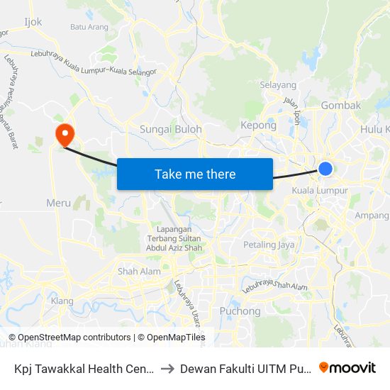 Kpj Tawakkal Health Centre (Kl668) to Dewan Fakulti UITM Puncak Alam map