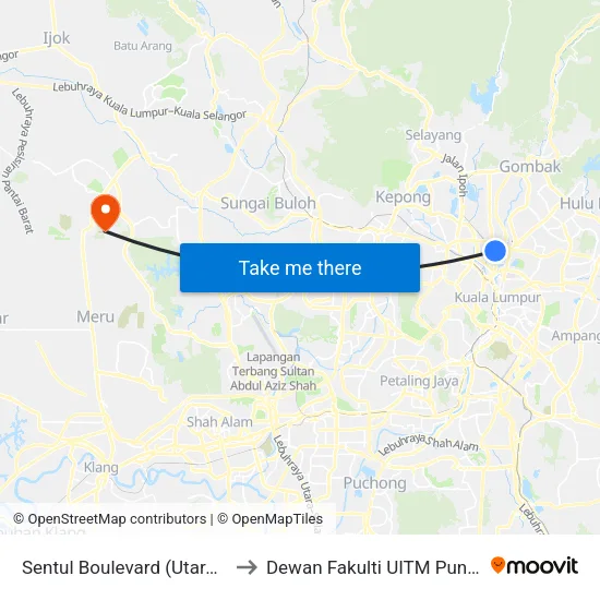Sentul Boulevard (Utara) (Kl645) to Dewan Fakulti UITM Puncak Alam map
