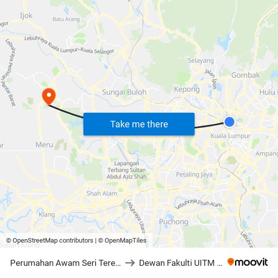 Perumahan Awam Seri Terengganu (Kl2050) to Dewan Fakulti UITM Puncak Alam map