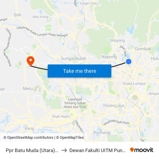 Ppr Batu Muda (Utara) (Kl591) to Dewan Fakulti UITM Puncak Alam map