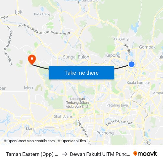Taman Eastern (Opp) (Kl586) to Dewan Fakulti UITM Puncak Alam map
